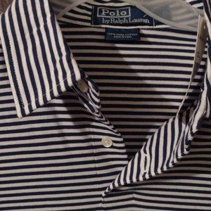 NWT Men's Polo by Ralph Lauren L classic navy / white stripe 2 button collar
